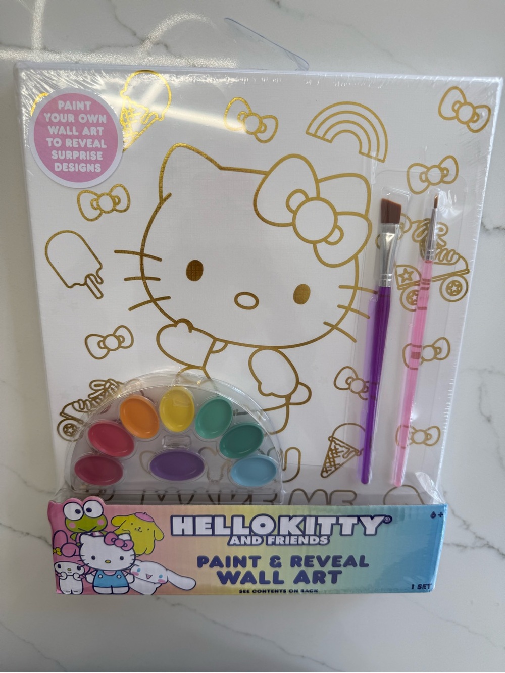 Hello Kitty Paint & Reveal Wall Art Kit - White, Gold & Multicolor Paints